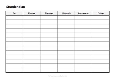 Macht, bitte, die wörter in der tabelle. Stundenplan - Vorlagen zum Ausdrucken