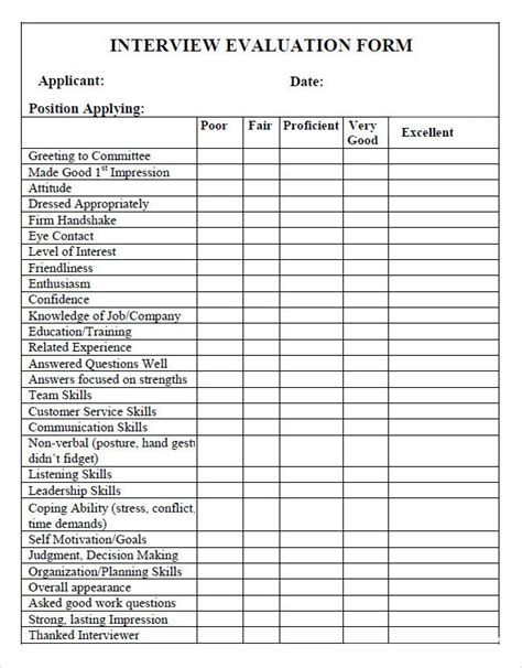 Free 12 Sample Interview Evaluation Form Templates In Pdf Ms Word
