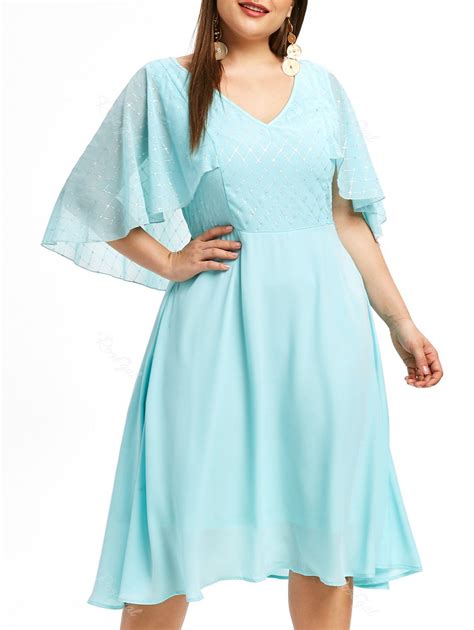 50 Off Flutter Sleeve Plus Size Glitter Embellished A Line Dress