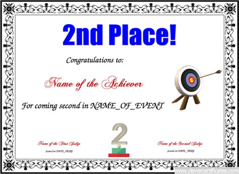 2nd Place Certificate Template Printable Printable Templates