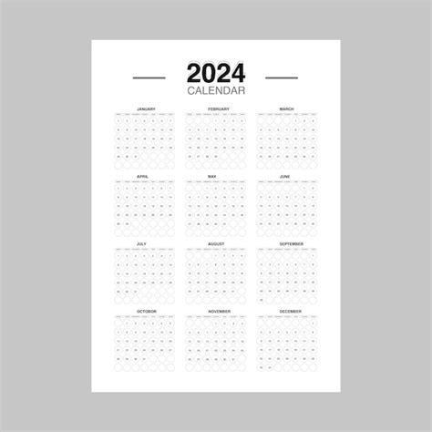 Plantilla De Calendario Editable 2024 Vector Premium