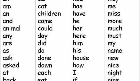 free printable first grade sight words list