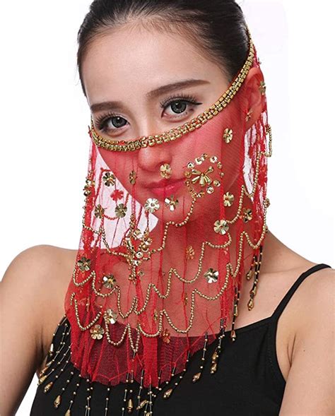 Amazonsmile Women Belly Dance Face Veil Egyptian Mask Halloween Genie Costume Accessory Red