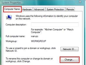 You can click change settings to change those. Setting Computer Name and Workgroup in Windows Vista