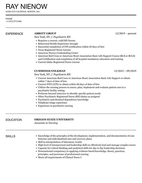 Psychiatric RN Resume Samples | Velvet Jobs