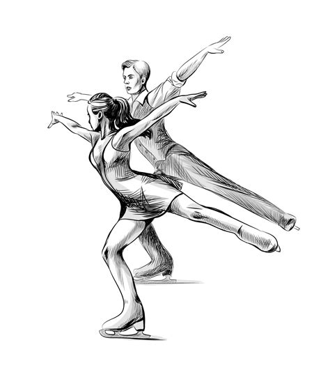 Winter Sport Figure Skating Young Couple Skaters Hand Drawn Sketch