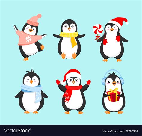 Set Of Cute Penguins In Winter Royalty Free Vector Image