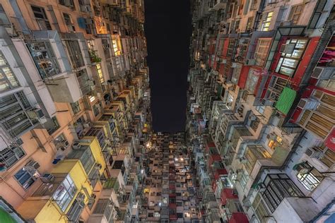 Hong Kongs Densely Populated High Rises Viewed From Below Oak Cover