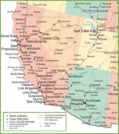 Road Map Of California Nevada And Arizona Printable Maps