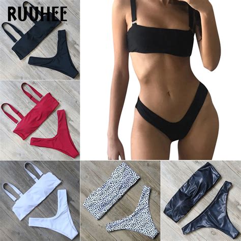 Cheap Price Ruuhee Solid Bikini Swimwear Women Swimsuit High Cut
