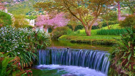 Spring Background Waterfall 1920x1080 Download Hd