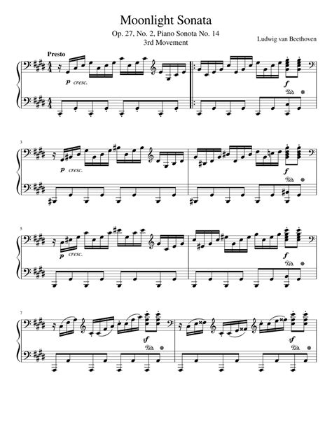 The first movement, in c♯ minor, is written in an approximate truncated sonata form. Moonlight Sonata 3rd Movement sheet music for Piano download free in PDF or MIDI
