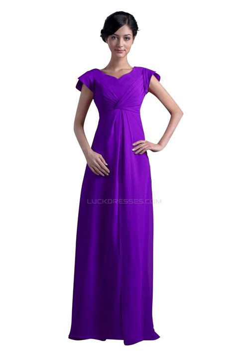 A Line Cap Sleeve Long Chiffon Mother Of The Bride Dresses M010002