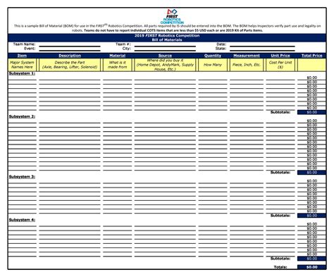 Bill Of Materials Excel Spreadsheet