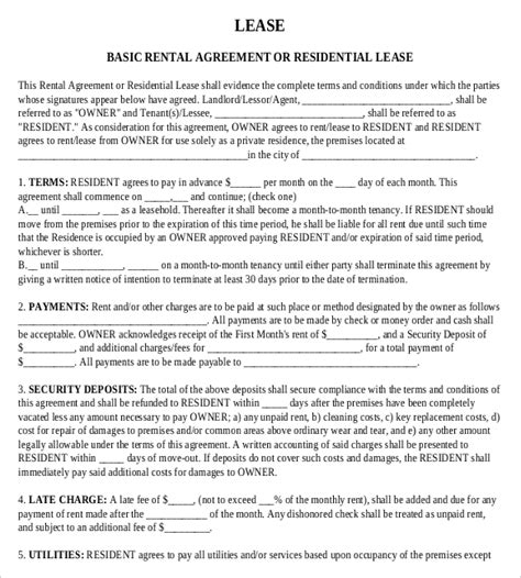 rental agreement templates   word  documents