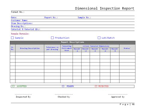 Part Inspection Report Template 1 Professional Templates Template