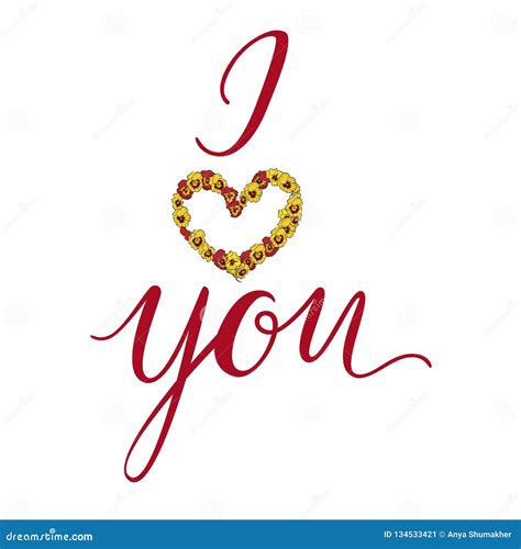 I Love You Inscription On White Background Floral Design For Holiday