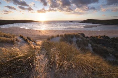 Ribbed Sand And Sand Dunes At Sunset Crantock Beach