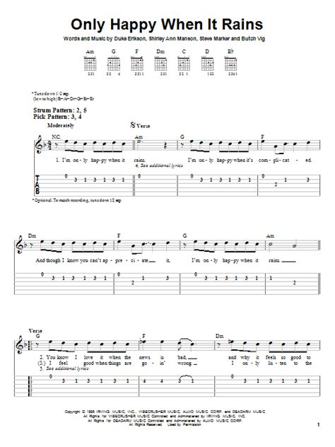It started with the line, i'm only happy when it rains, and was built around the opening lyric. Only Happy When It Rains sheet music by Garbage (Easy ...