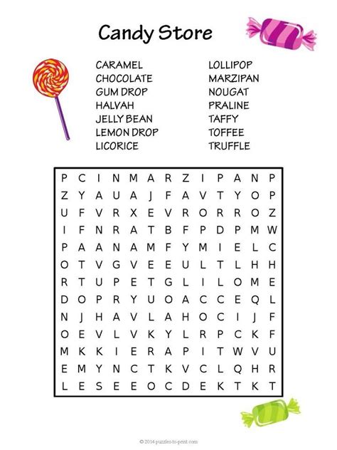Free Printable Candy Word Search Word Puzzles Word Find Hidden Words