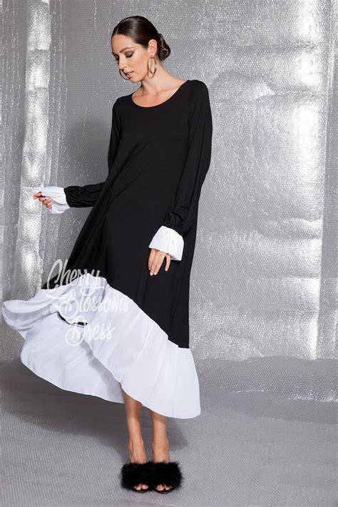 Black Maxi Dress Asymmetrical Dress Ruffle Dress Long Etsy
