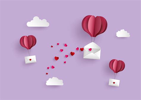Heart hot air balloon vector icon. Paper hot air balloon heart shape hang envelope floating ...