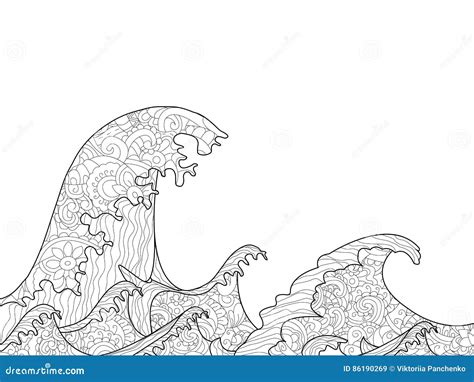 The Great Wave Off Kanagawa Coloring Book For Adults Vector Stock