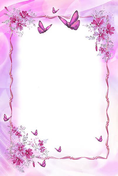 Beautiful Pink Transparent Frame With Butterflies Printable