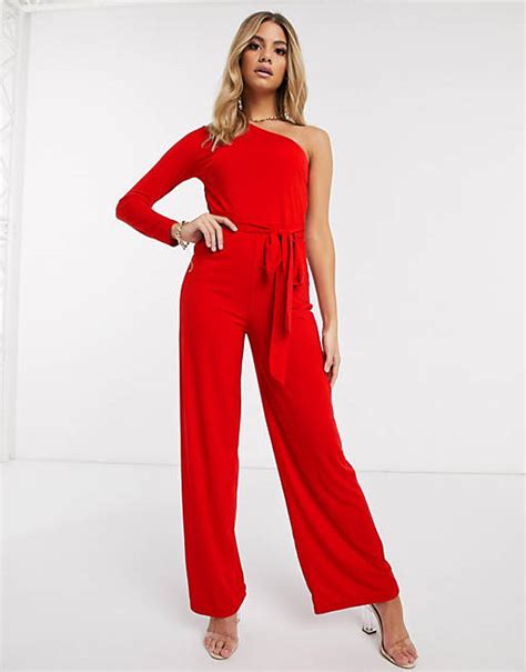 Ax Paris Jumpsuit Mit One Shoulder Träger In Rot Asos