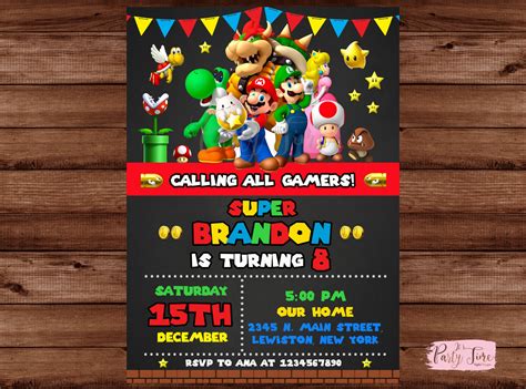 Invitación A Mario Bros Invitación De Cumpleaños De Mario Etsy México