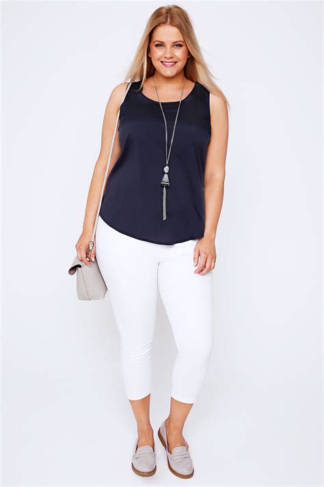 Navy Sleeveless Top With Curved Dipped Hem Plus Size Yours Clothing