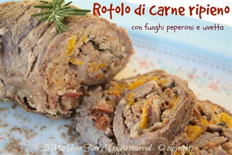 Crea rotoli di alimenti professionali in pochi secondi. Rotolo di carne ripieno con funghi e peperoni (con ...