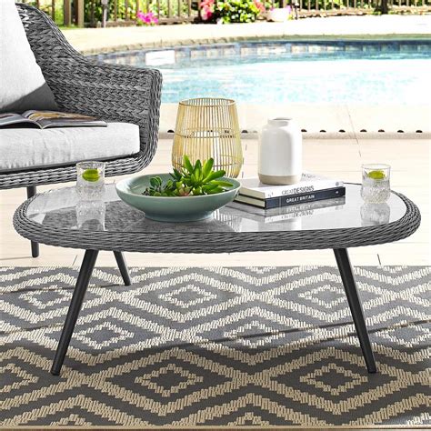 Enjoy this functionality and rustic style lift top coffee table brings to your home. MODWAY Endeavor Wicker Outdoor Coffee Table in Gray-EEI ...