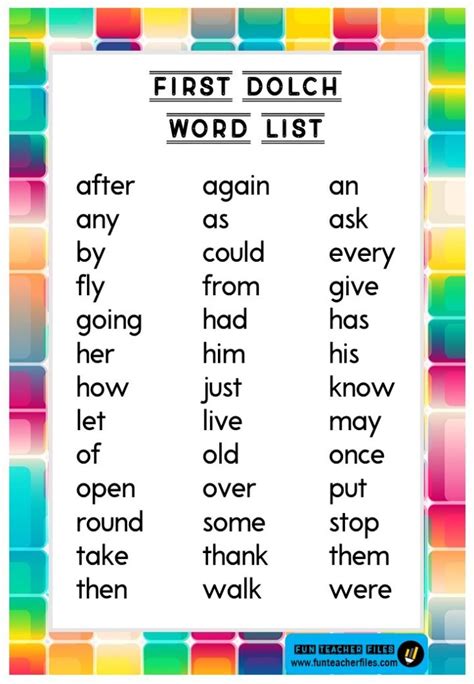 Dolch Site Words Kindergarten