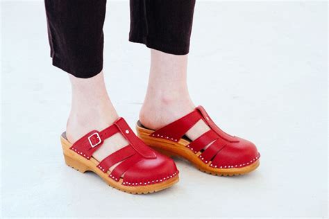 Clog Sandals In Red Leather Troentorp Clogs Bastad Sweden