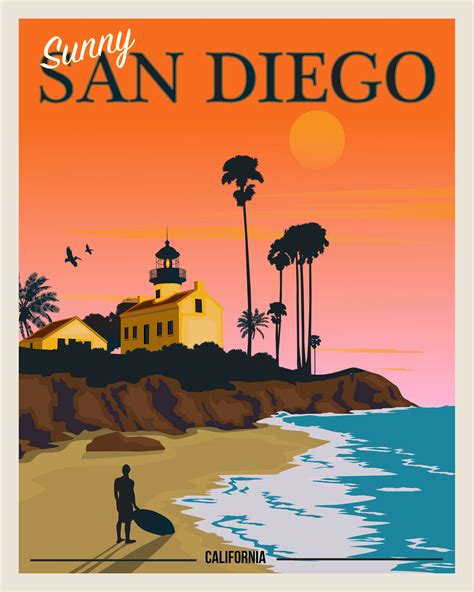 San Diego Vintage Style Travel Posters Retro Poster Retro Travel