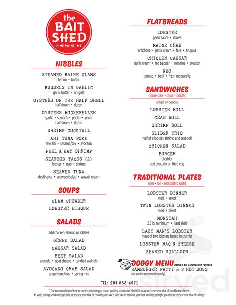 The Bait Shed Menu In Scarborough Maine Usa