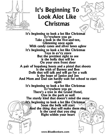 You pay nothing to use any of our lyrics until the songs earn you some royalties. Bible Printables - Christmas Songs and Christmas Carol Lyrics - IT'S BEGINNING TO LOOK ALOT LIKE ...