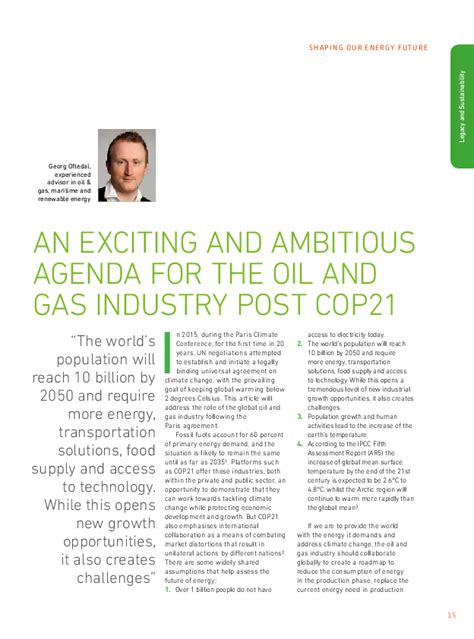 An Exciting And Ambitious Agenda For The Oil And Gas Industry Post