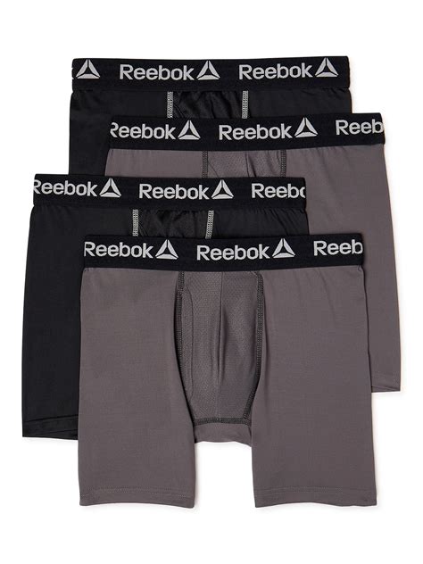 Reebok Mens Performance Regular Leg Boxer Briefs 4 Pack