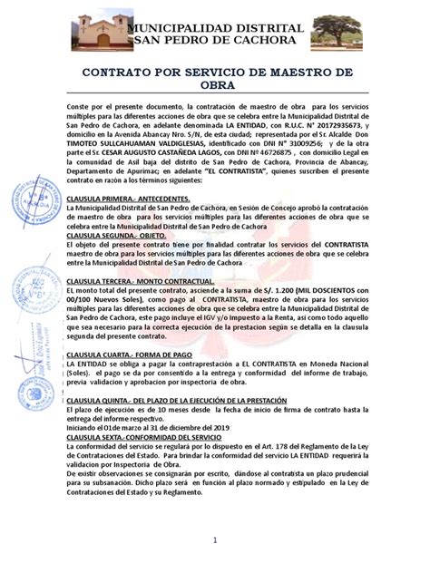 Contrato Maestro De Obra Pdf Gobierno Local Justicia