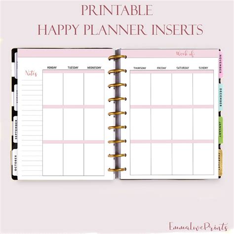 Happy Planner Inserts Printable Weekly Insert Refills Mambi Etsy 日本
