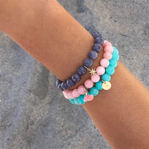 Set of 3 Gemstone Stackable Bracelets - Choose your color and charm