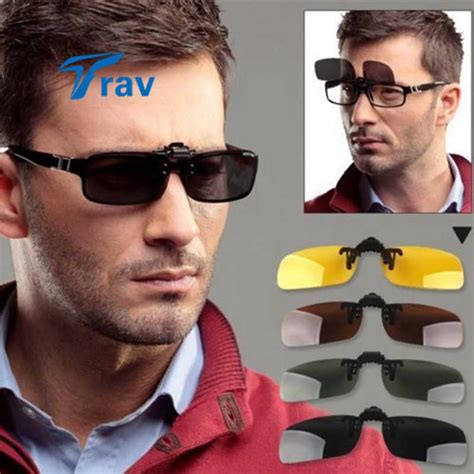 driving polarized uv 400 night vision clip on flip up lens sunglasses glasses 3color