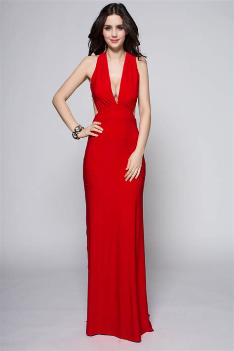 Sexy Full Length Red Backless Evening Dress