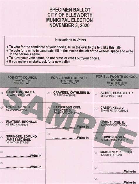 Sample Ballots For The November 3rd 2020 Election City Of Ellsworth