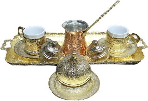 Amazon Com Turkish Coffee Set With Copper Pot Silver Tray Cups With