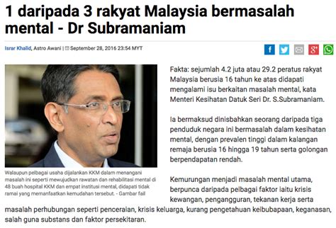 Masalah mental mungkin tidak menjadi masalah tumpuan di malaysia. YONG SUKA KUNING: SEBENARNYA BERAPA RAMAI RAKYAT MALAYSIA ...
