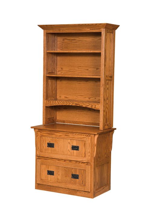 It has two roomy file drawers and it's made of real wood. Amish Mission Two Drawer Lateral File Cabinet with Hutch Top