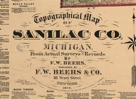 Map Cartouche Sanilac County Michigan 1876 Old Town Map Custom Print